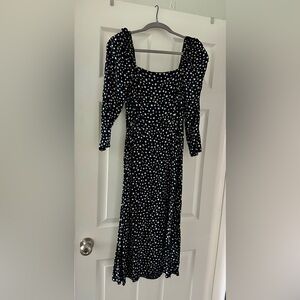 Miss Selfridge Black & White Star Print Square Neck Midi Dress Size 4 Like New